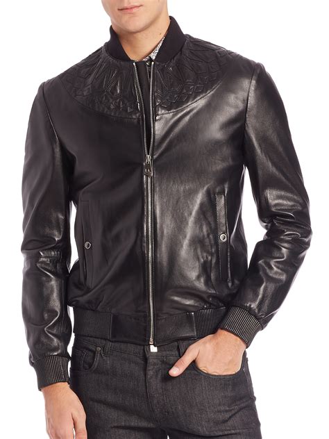 versace black leather jacket